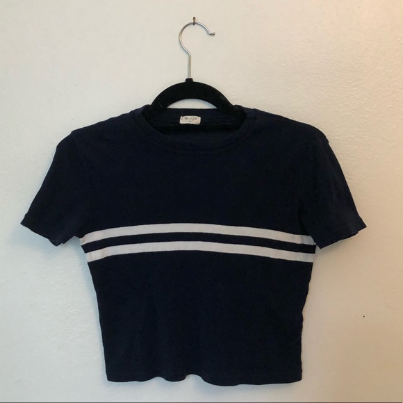 Brandy Melville Tops - John galt dark blue T-shirt with white stripes